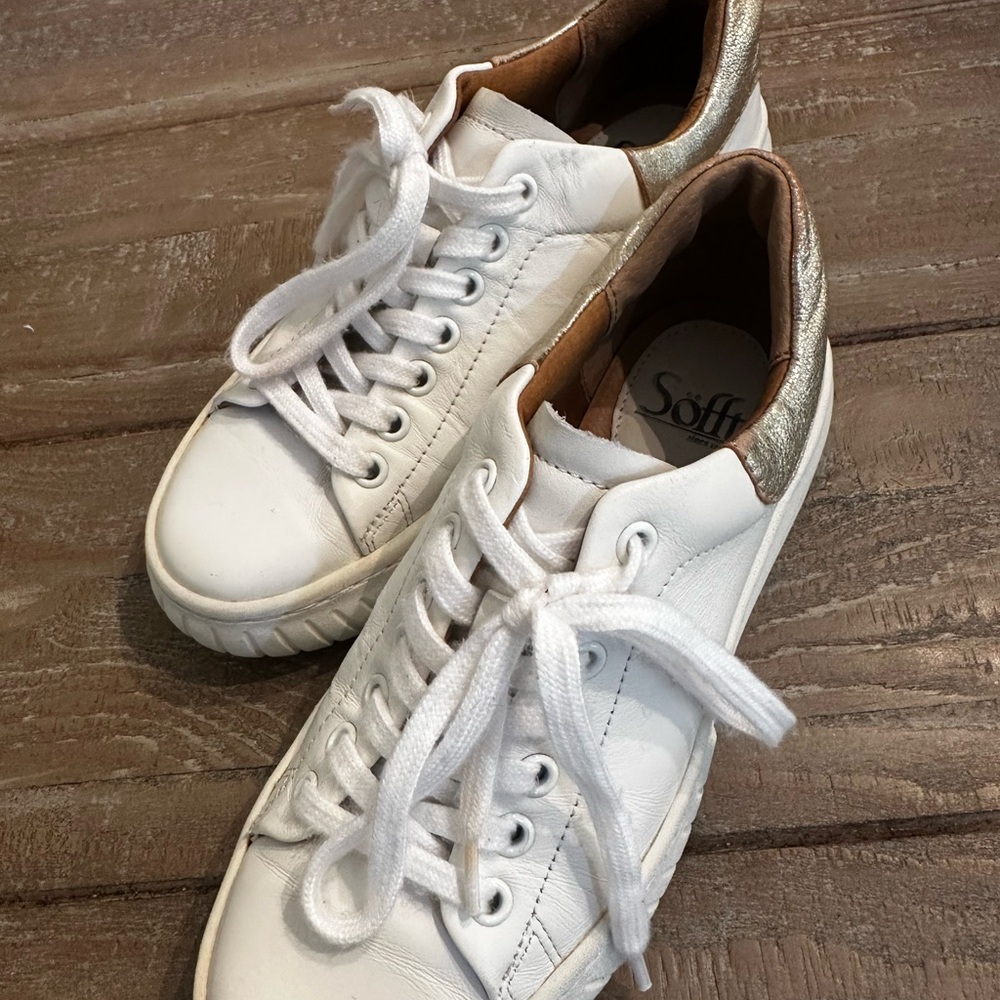 Sofft White and Gold Casual Sneakers